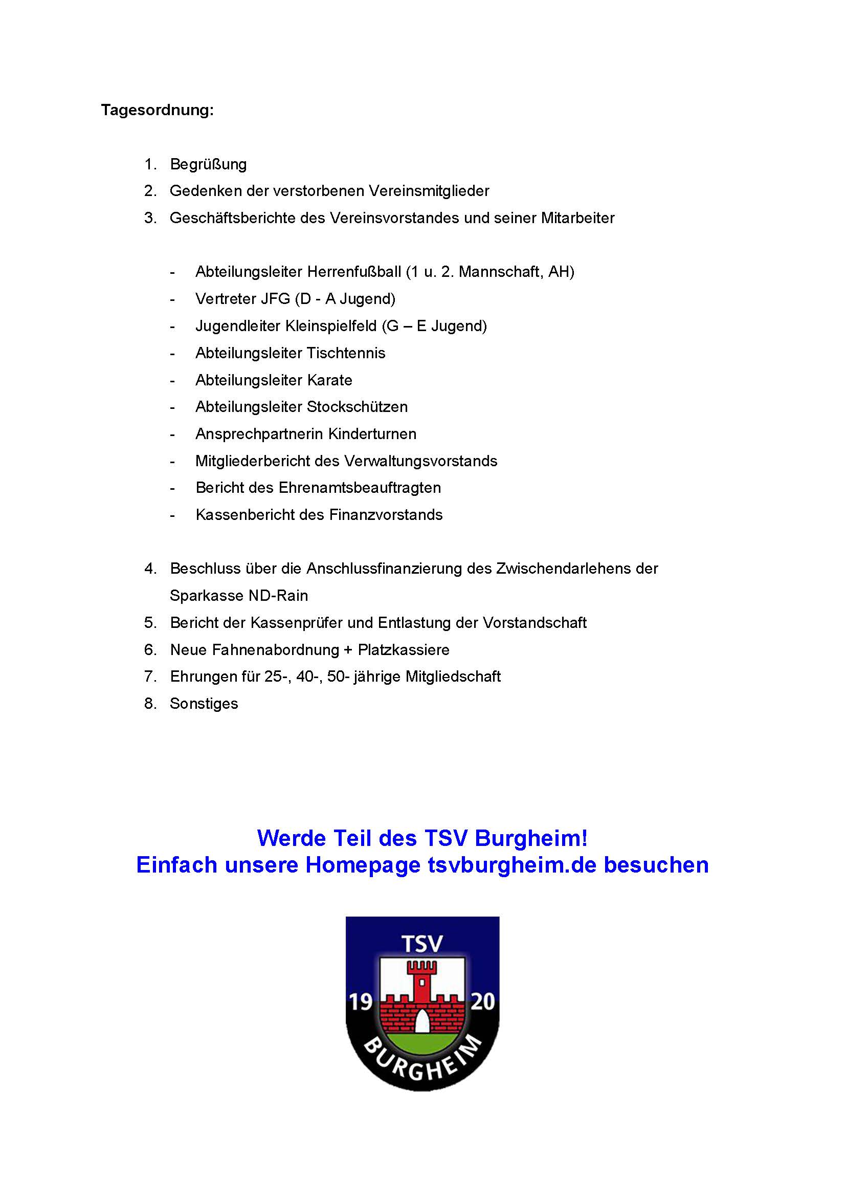 Einladung zur Mitgliederversammlung - TSV Burgheim 1920 e.V.